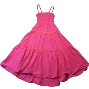 Vernacular Linen Blend Tiered Maxi Dress M Hot Pink Strappy Backless Summer